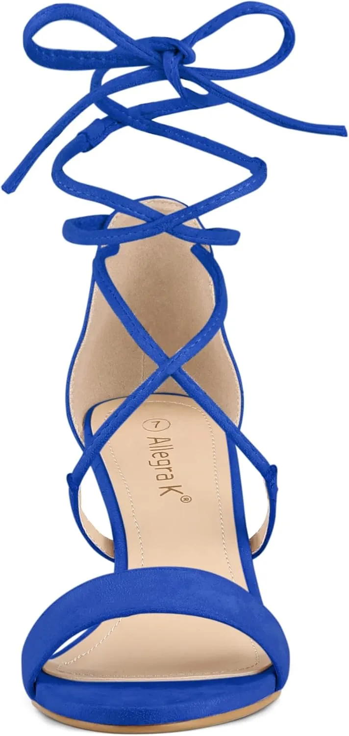Allegra K Women's Kitten Heel Lace Up Open Toe Sandals