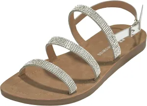 Alpine Swiss Womens Flat Strappy Rhinestone Sandals Gladiator Shoes