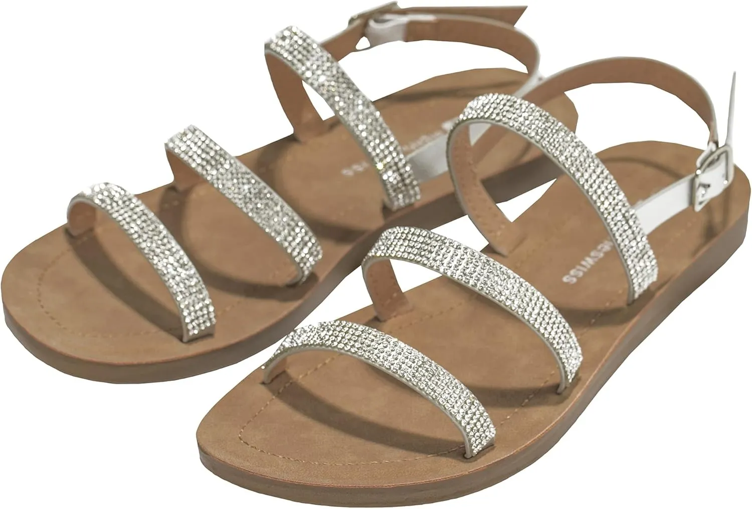 Alpine Swiss Womens Flat Strappy Rhinestone Sandals Gladiator Shoes