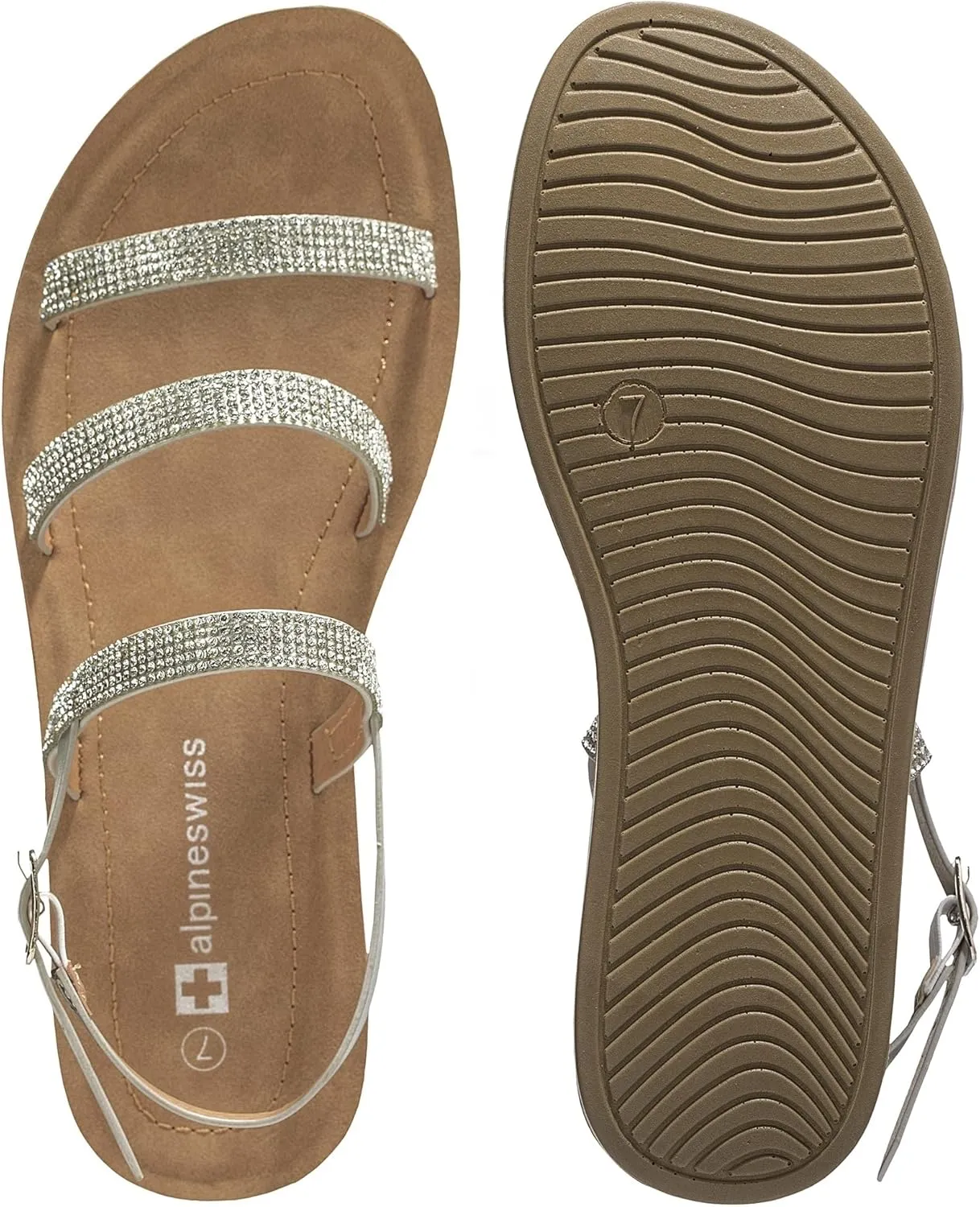 Alpine Swiss Womens Flat Strappy Rhinestone Sandals Gladiator Shoes