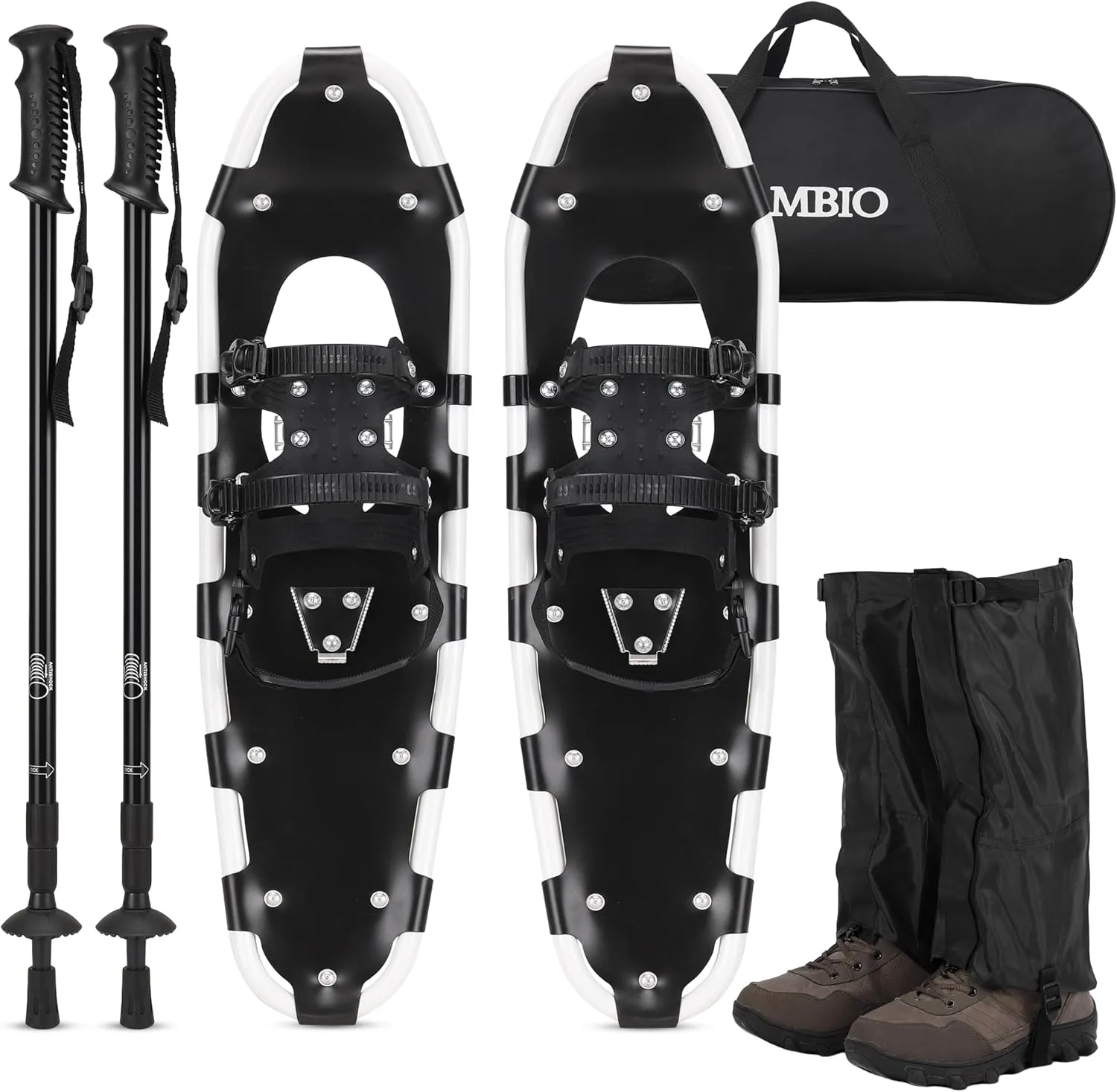 AMBIO 3 in 1 Snowshoes for Men Women Youth Kids, Light Weight Aluminum Snow Shoes with Trekking Poles and Carrying Tote Bag