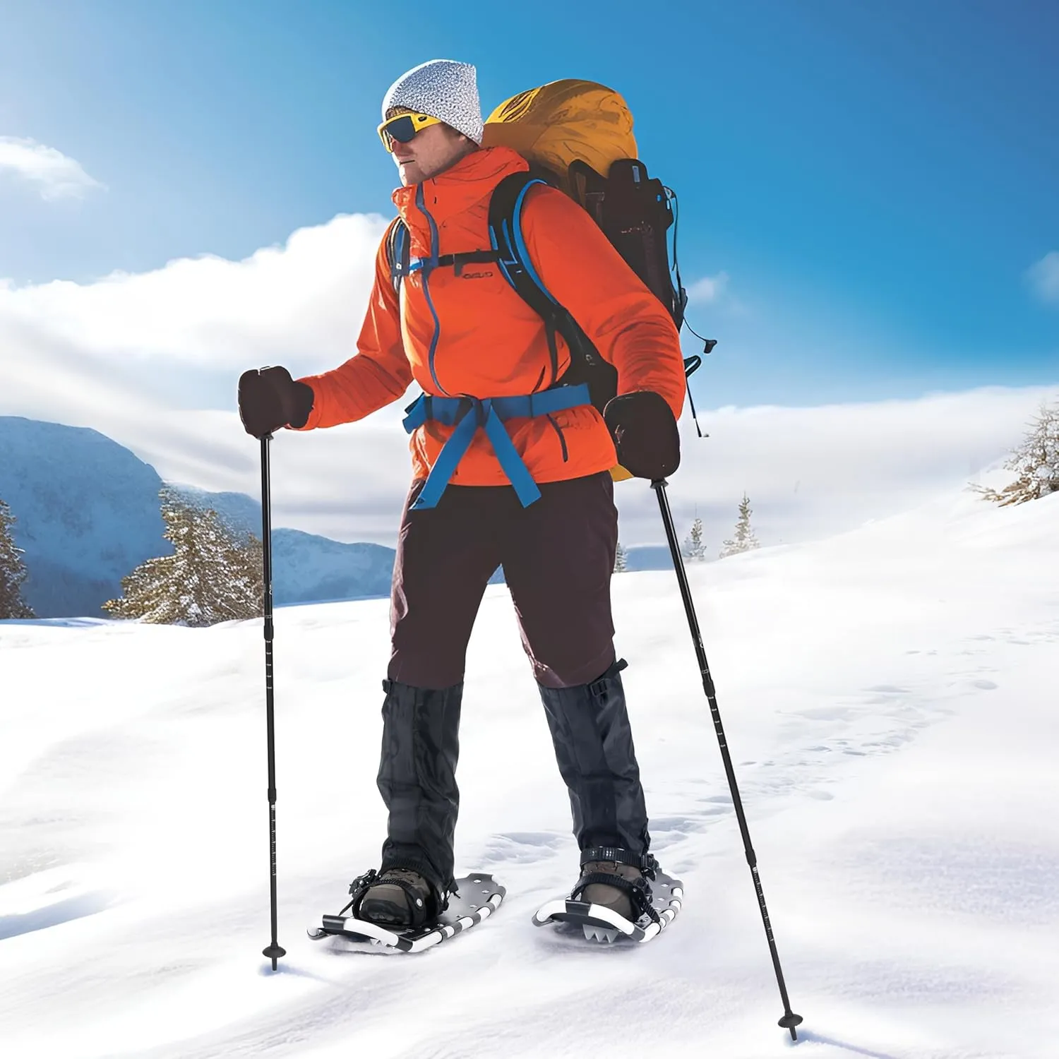 AMBIO 3 in 1 Snowshoes for Men Women Youth Kids, Light Weight Aluminum Snow Shoes with Trekking Poles and Carrying Tote Bag