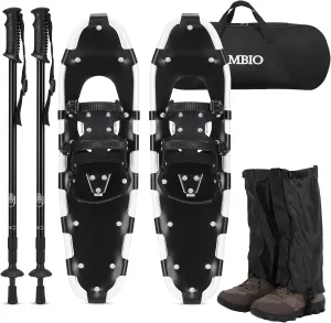 AMBIO 3 in 1 Snowshoes for Men Women Youth Kids, Light Weight Aluminum Snow Shoes with Trekking Poles and Carrying Tote Bag