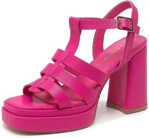 Amoji Women's 4 Inch Platform Chunky Heel Cross Straps Block Y2K Heeled Sandals 312