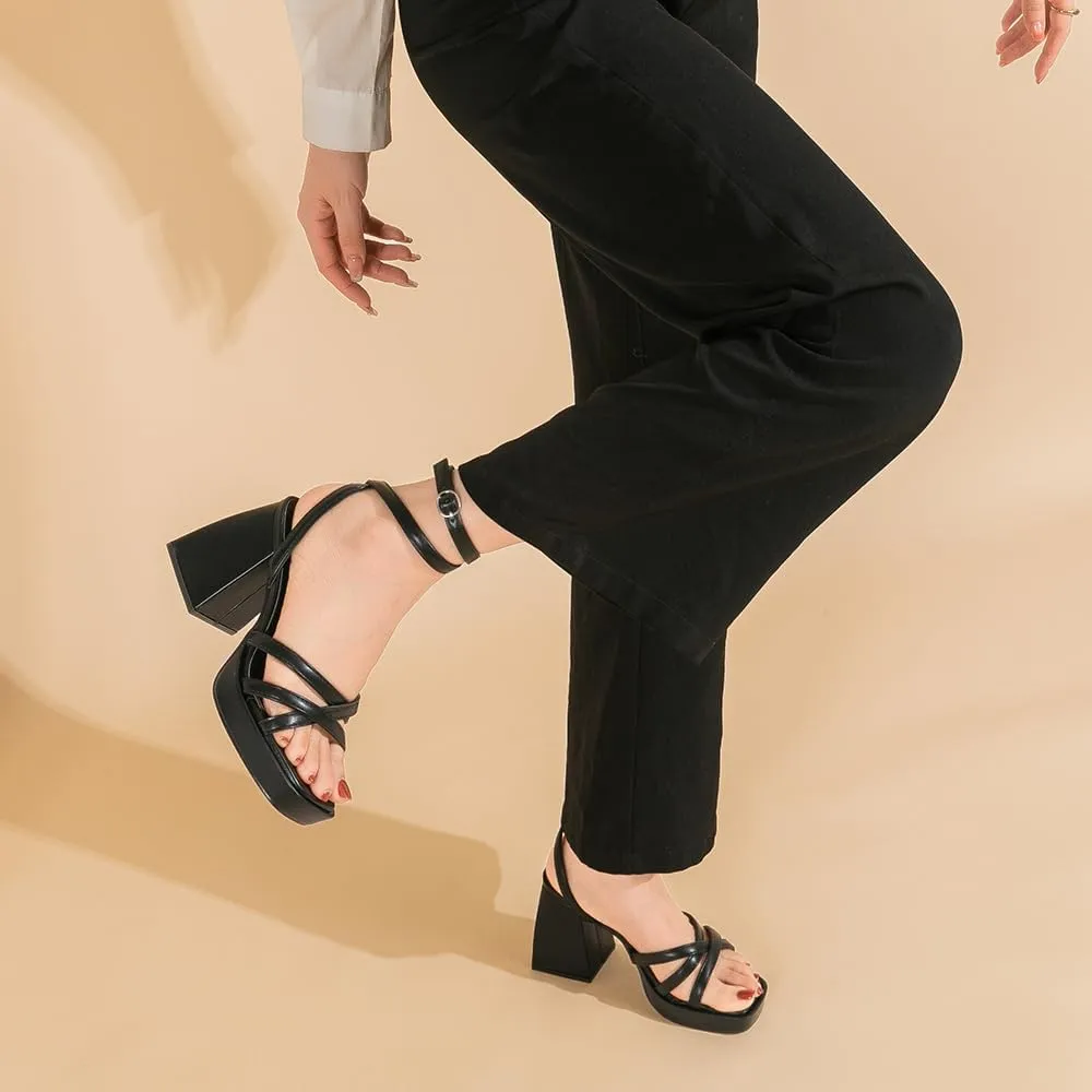 Amoji Women's 4 Inch Platform Chunky Heel Strappy Ankle Strap Block Heeled Sandals 305