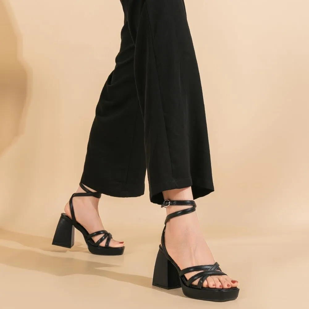 Amoji Women's 4 Inch Platform Chunky Heel Strappy Ankle Strap Block Heeled Sandals 305