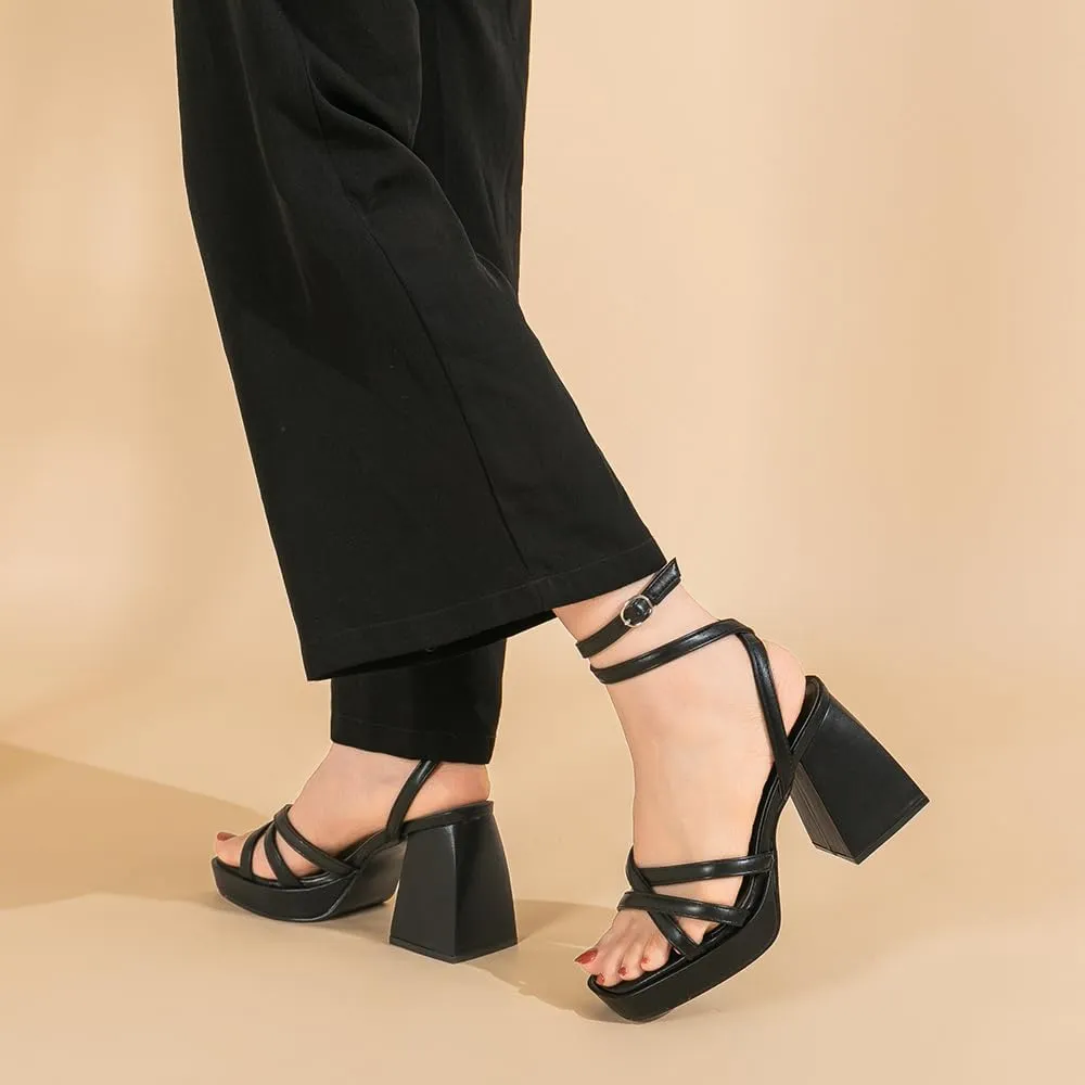 Amoji Women's 4 Inch Platform Chunky Heel Strappy Ankle Strap Block Heeled Sandals 305