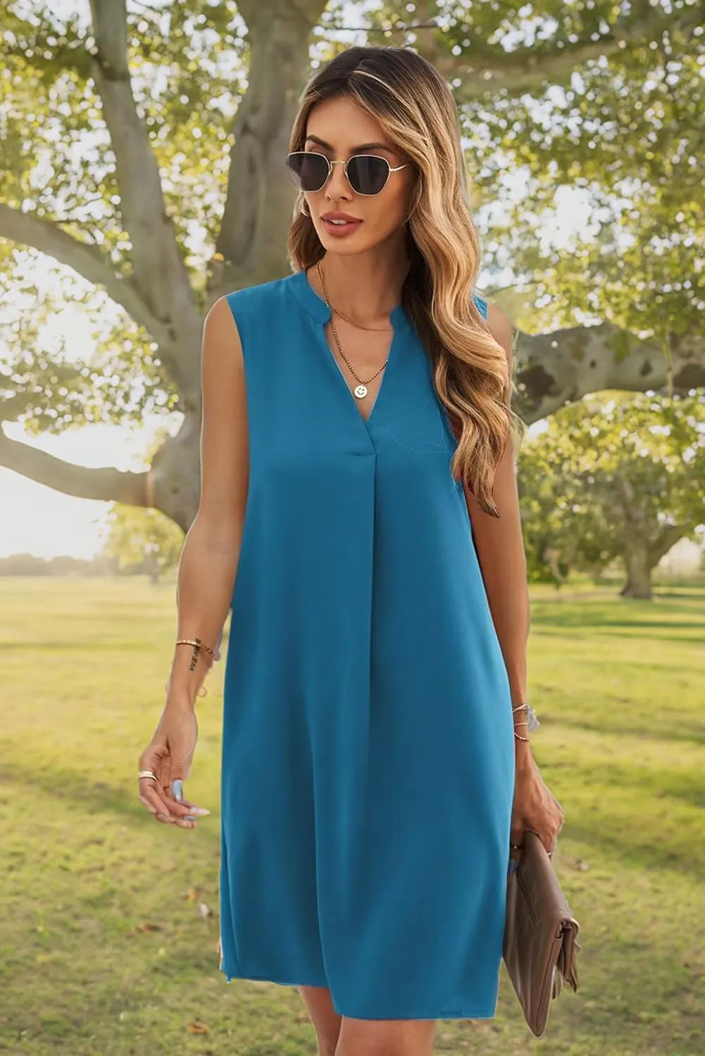 ANFTFH Women's Sleeveless Dresses 2025 V Neck Casual Trendy Dresses（S-2XL）