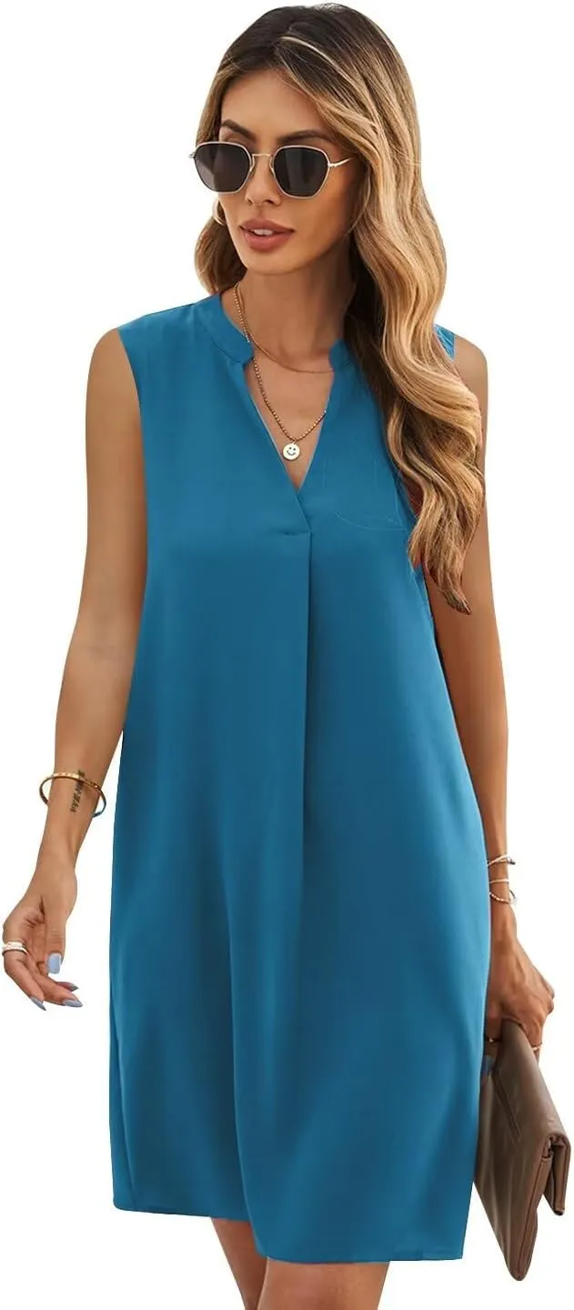 ANFTFH Women's Sleeveless Dresses 2025 V Neck Casual Trendy Dresses（S-2XL）