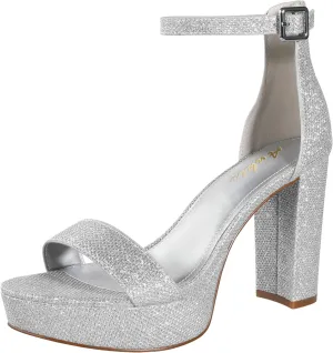 Ankis Chunky Platform Heels - 4 Inch Block Heeled Sandals for Women - Comfortable Open Toe Strappy Heels - Black, Nude, White, Silver, Gold - Summer Dress Shoes