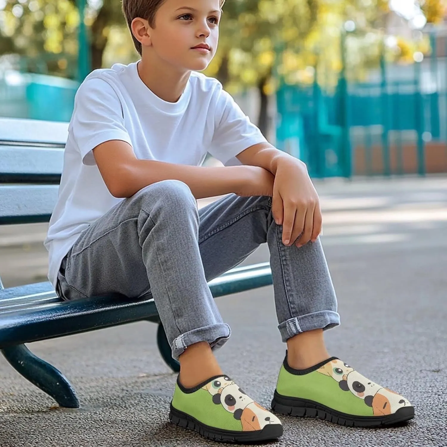 Anti-Skid Walking Sneakers Lightweight Breathable Mesh Shoes for Boys Girls Comfort Outdoor Travel Shoe for Camping Size 11-15 Black Sole