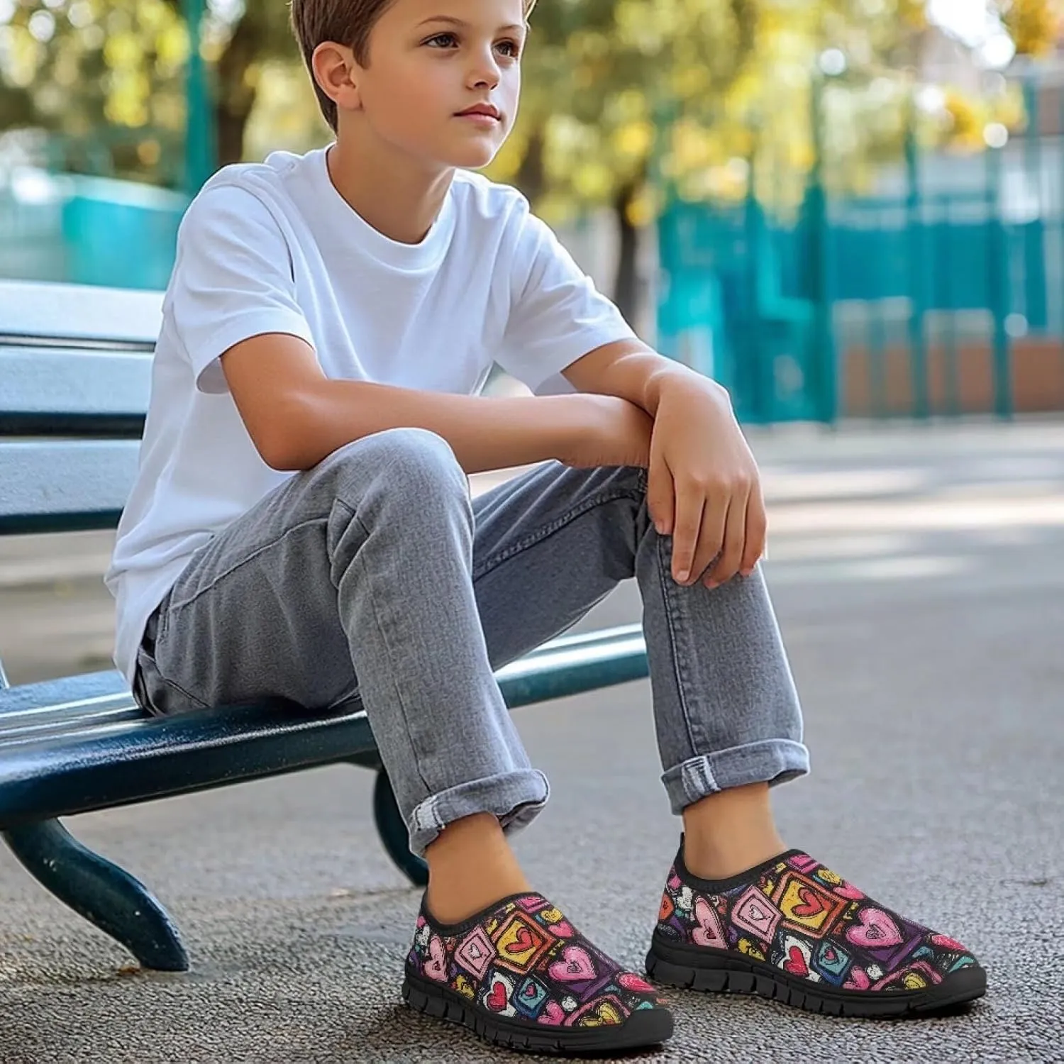 Anti-Skid Walking Sneakers Lightweight Breathable Mesh Shoes for Boys Girls Comfort Outdoor Travel Shoe for Camping Size 11-15 Black Sole