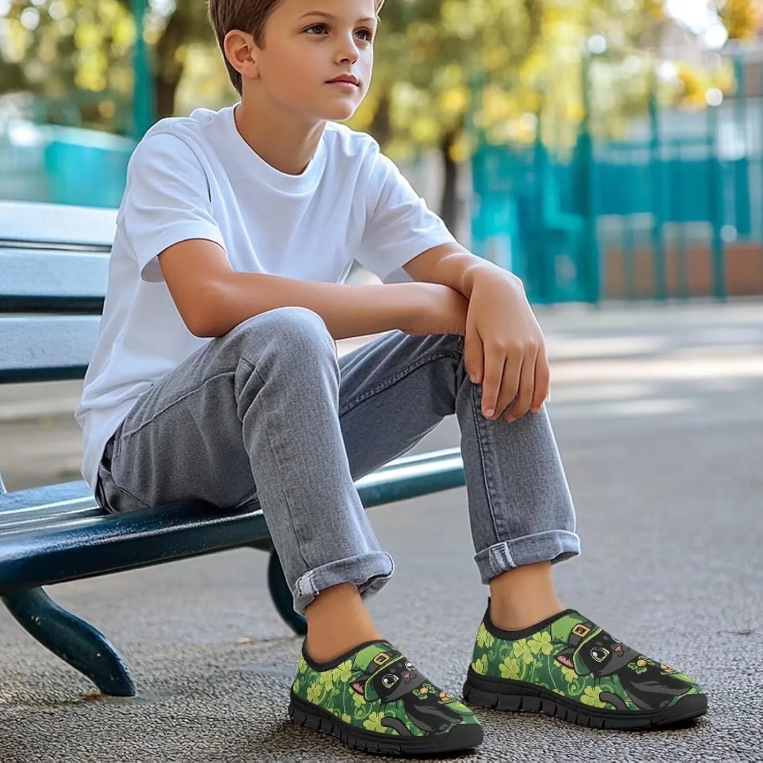 Anti-Skid Walking Sneakers Lightweight Breathable Mesh Shoes for Boys Girls Comfort Outdoor Travel Shoe for Camping Size 11-15 Black Sole