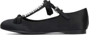 Arqa Women's T-Strap Ballet Flat with Pearl and Bow Detail Ballet Slipper Dressy Comfortable Work Office Low Heel Flats Wedding Ballerina Slip On Vintage Mary Jane Flats Shoes