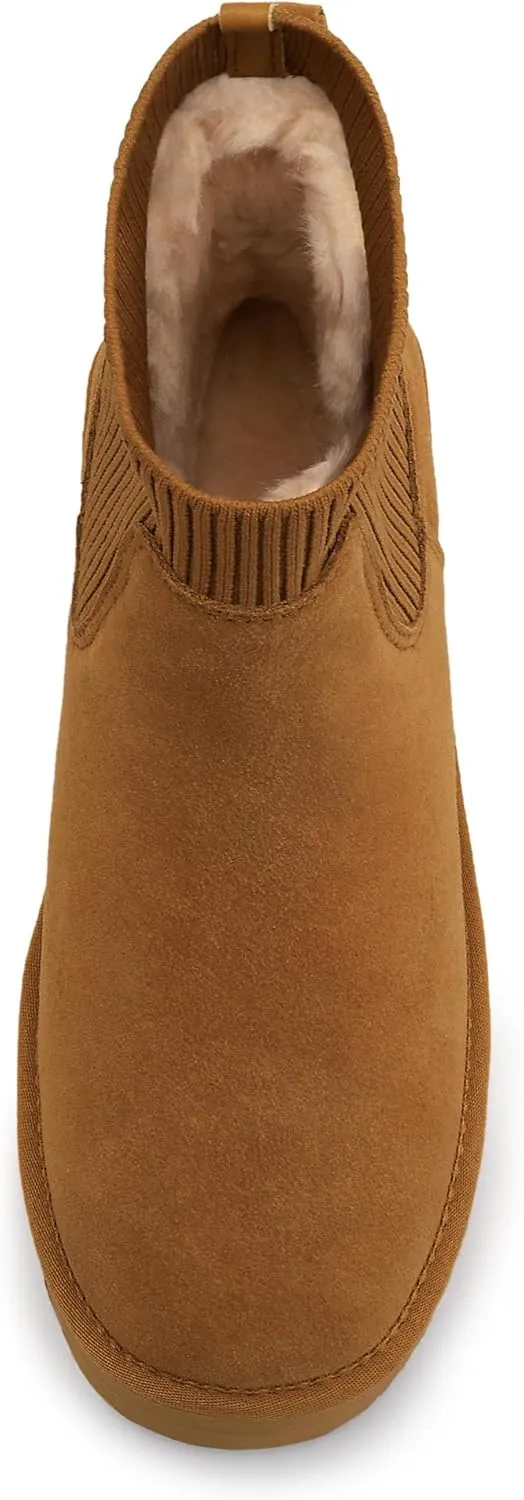 Athlefit Women's Classic Platform Chelsea Boots Winter Warm Fur Lined Anti-Slip Short Ankle Snow Boots