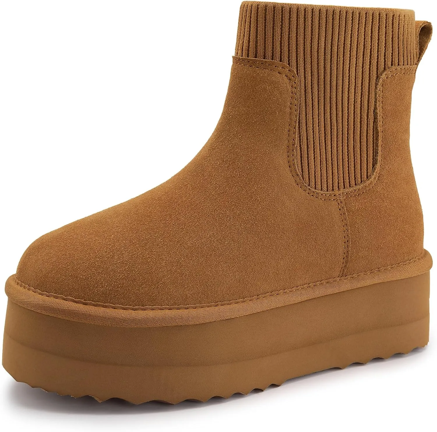 Athlefit Women's Classic Platform Chelsea Boots Winter Warm Fur Lined Anti-Slip Short Ankle Snow Boots