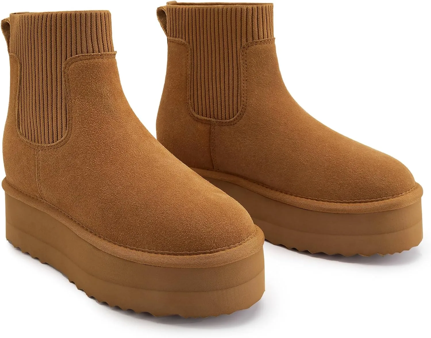 Athlefit Women's Classic Platform Chelsea Boots Winter Warm Fur Lined Anti-Slip Short Ankle Snow Boots