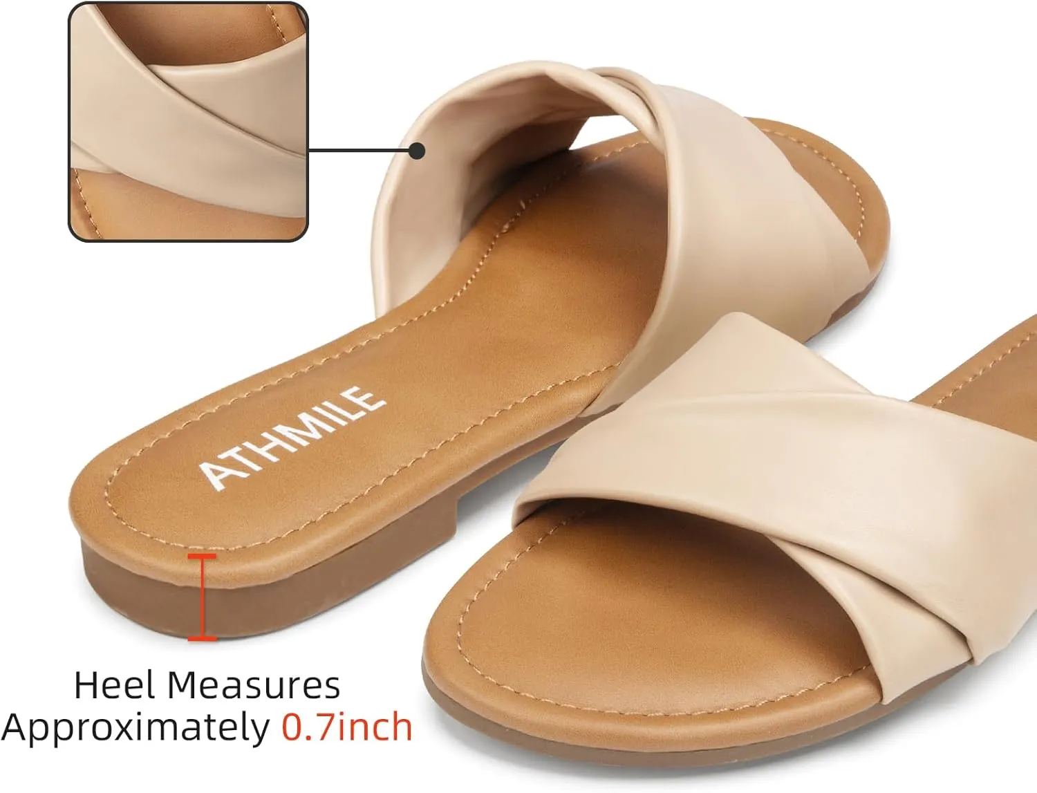 ATHMILE Sandals Women Dressy Summer Flat Comfortable Fashion Beach Cute Ladies Slides Leather Casual Dress Women's Sandals 2025 Size 6-11