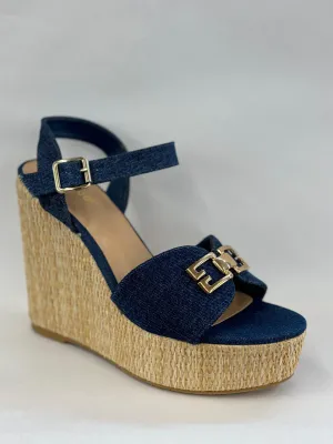 BAMBOO Siena-22 Women's Open Toe Espadrilles Ankle Strap With Buckle Detail Platform Wedge Sandals