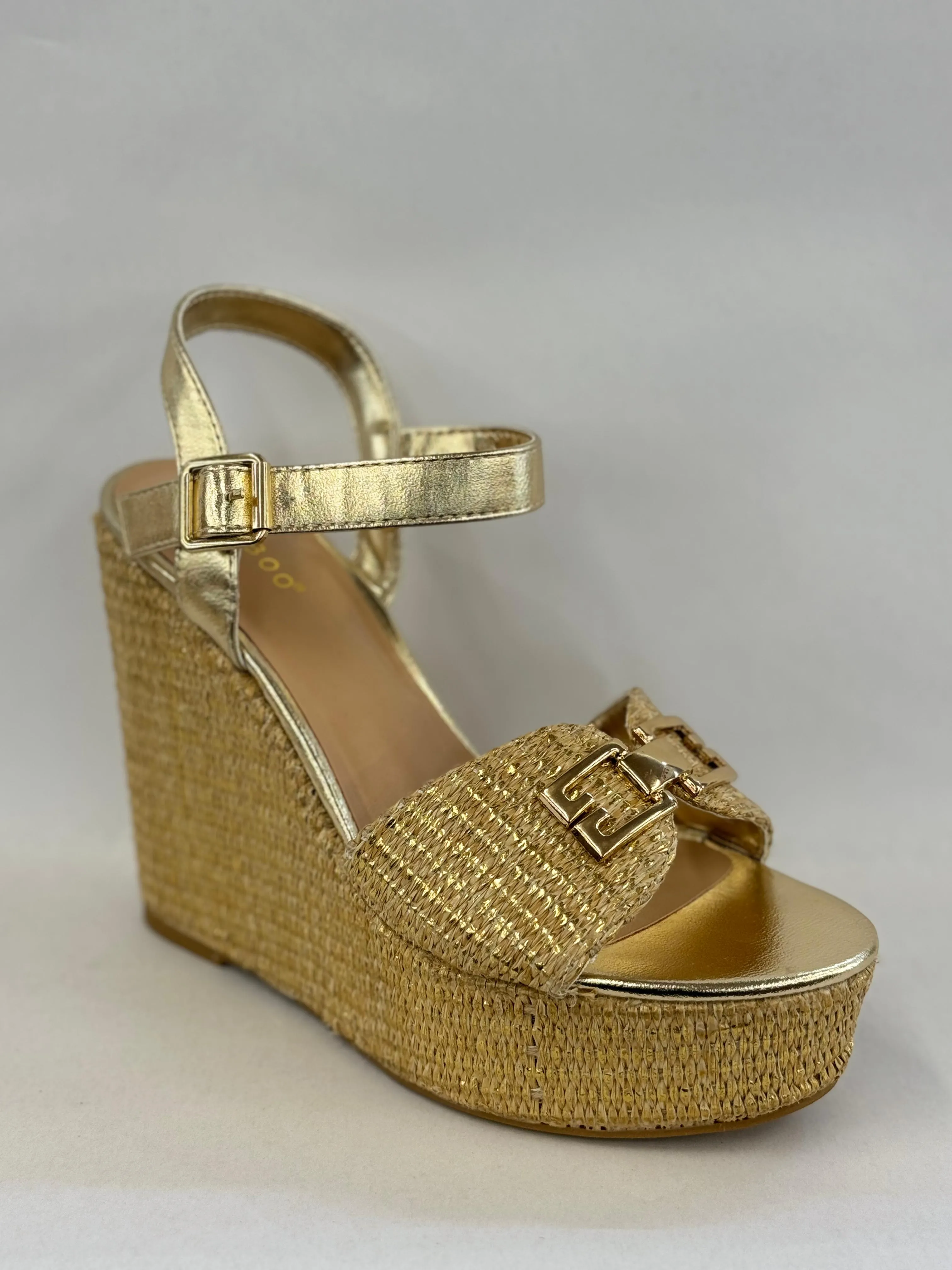 BAMBOO Siena-22 Women's Open Toe Espadrilles Ankle Strap With Buckle Detail Platform Wedge Sandals