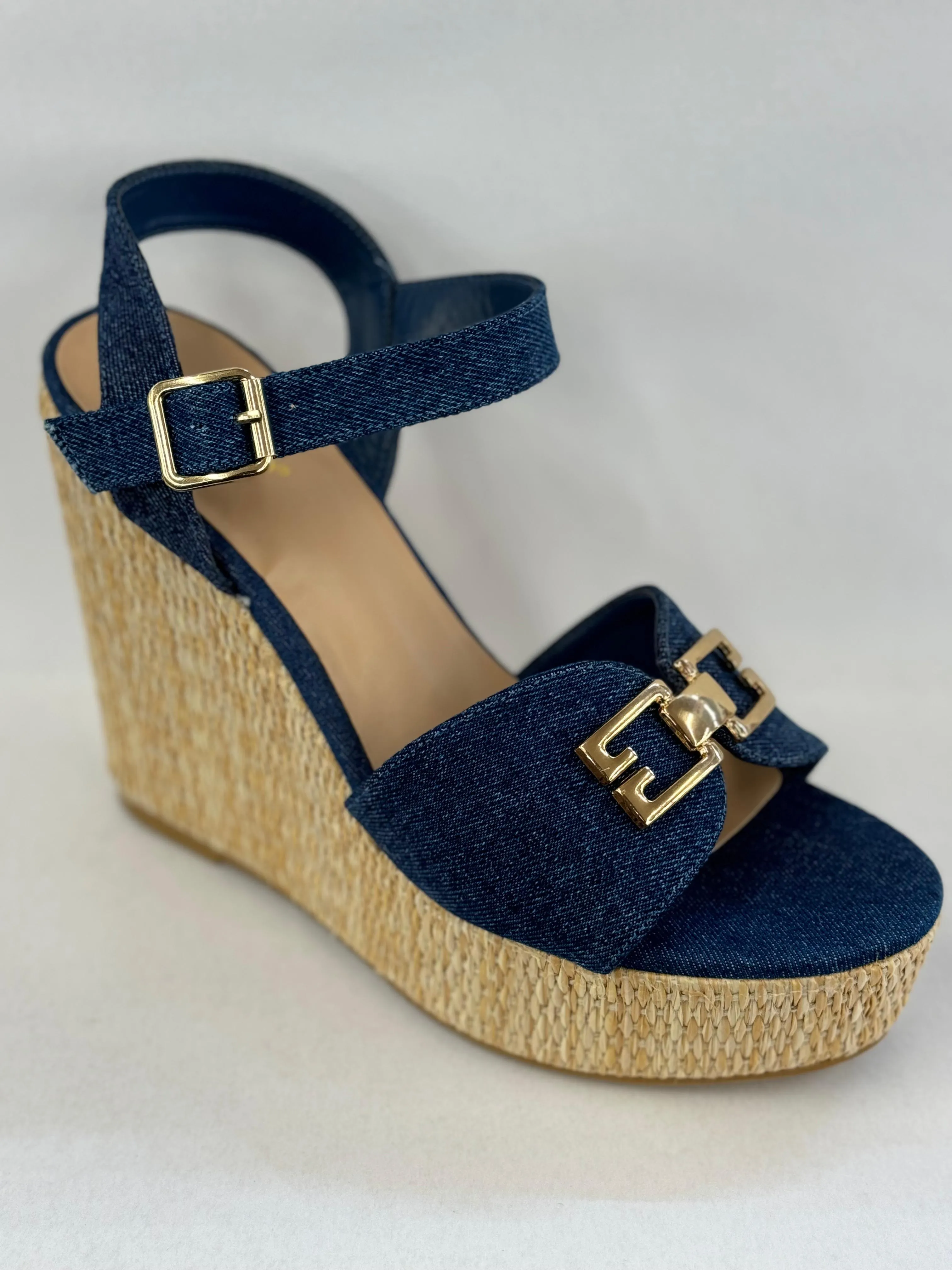 BAMBOO Siena-22 Women's Open Toe Espadrilles Ankle Strap With Buckle Detail Platform Wedge Sandals