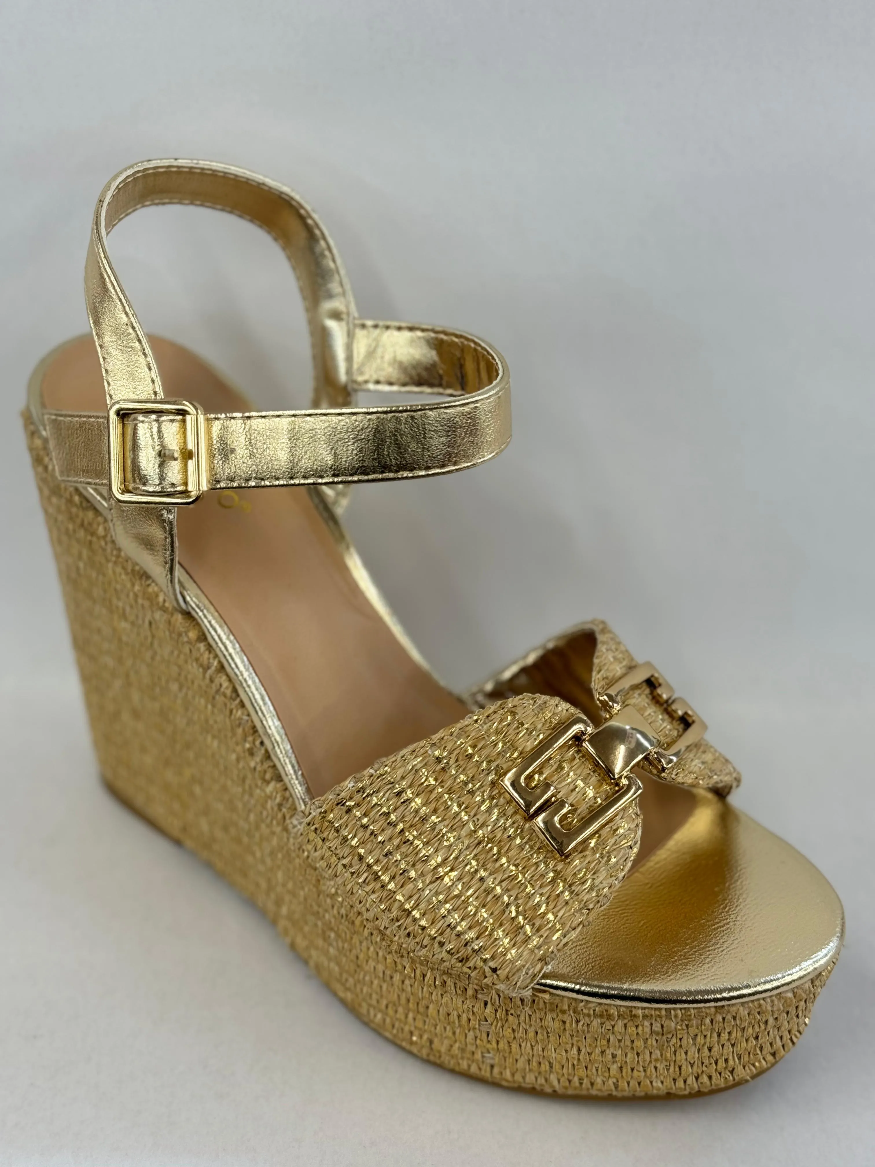 BAMBOO Siena-22 Women's Open Toe Espadrilles Ankle Strap With Buckle Detail Platform Wedge Sandals