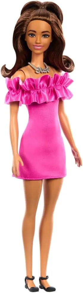 Barbie Fashionistas Doll #217 with Brown Wavy Hair Half-Up Half-Down & Pink Dress, 65th Anniversary Collectible Toy