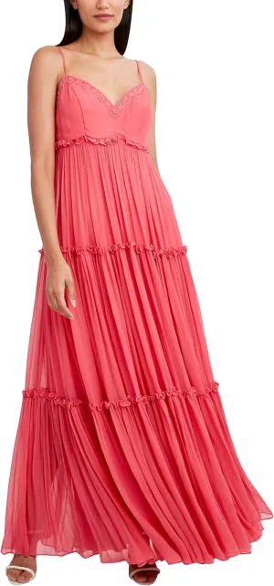 BCBGMAXAZRIA Women's Fit and Flare Spaghetti Strap Tiered Skirt Maxi Dress