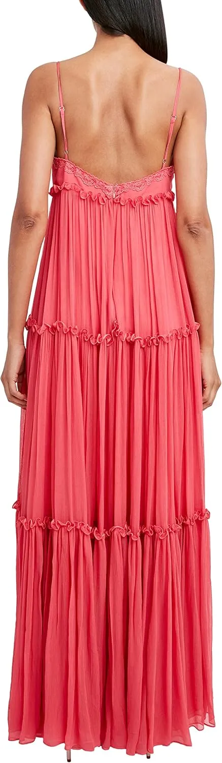 BCBGMAXAZRIA Women's Fit and Flare Spaghetti Strap Tiered Skirt Maxi Dress