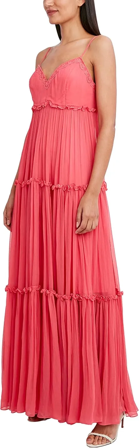 BCBGMAXAZRIA Women's Fit and Flare Spaghetti Strap Tiered Skirt Maxi Dress