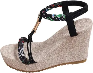 Beach Sandals for Woman High Heeled Elastic Ankle Strappy Shoes Open Toe Sandal Casual Dressy Workout Hiking Shoe