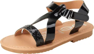 bebe Girls' Sandals - Glitter Multi Strap Open Toe Flat Dress Sandals, Easter Summer Shoes for Toddler Girls