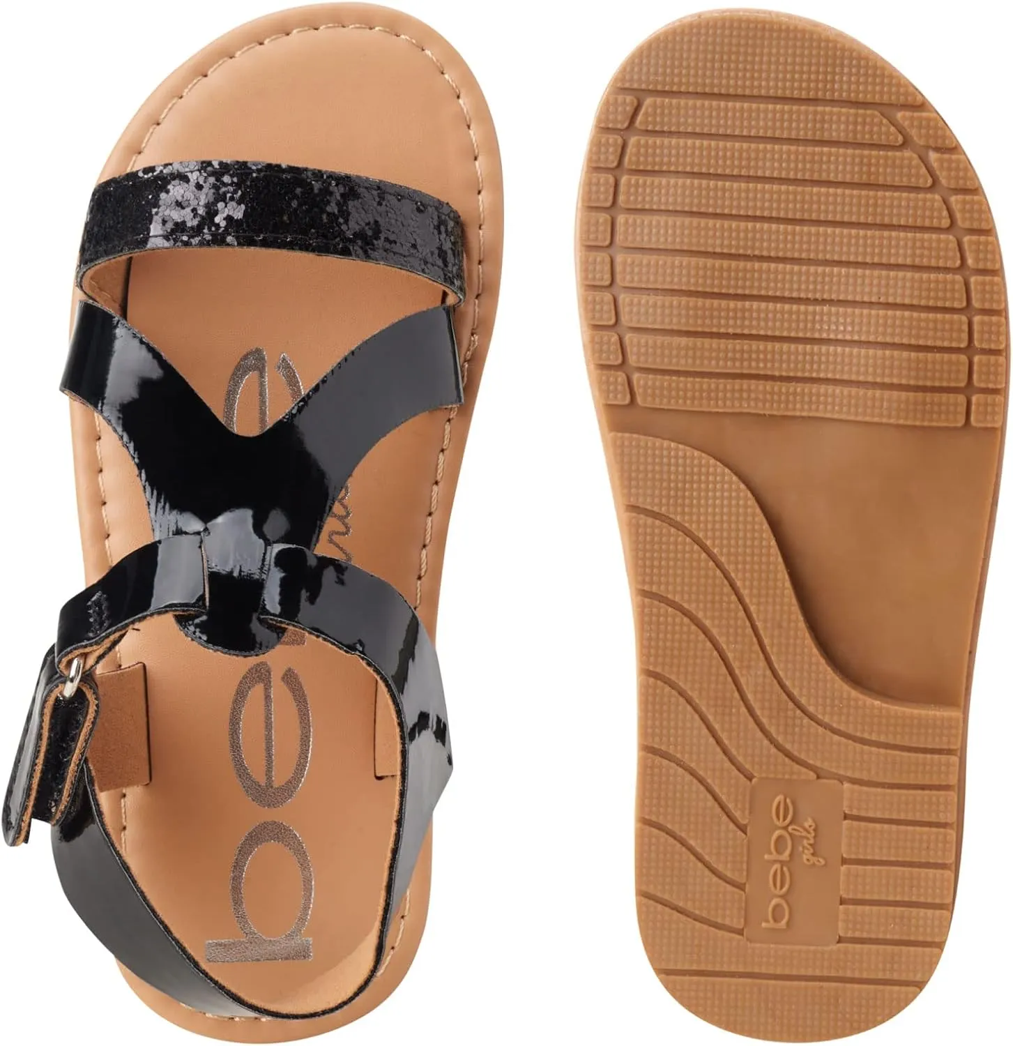 bebe Girls' Sandals - Glitter Multi Strap Open Toe Flat Dress Sandals, Easter Summer Shoes for Toddler Girls