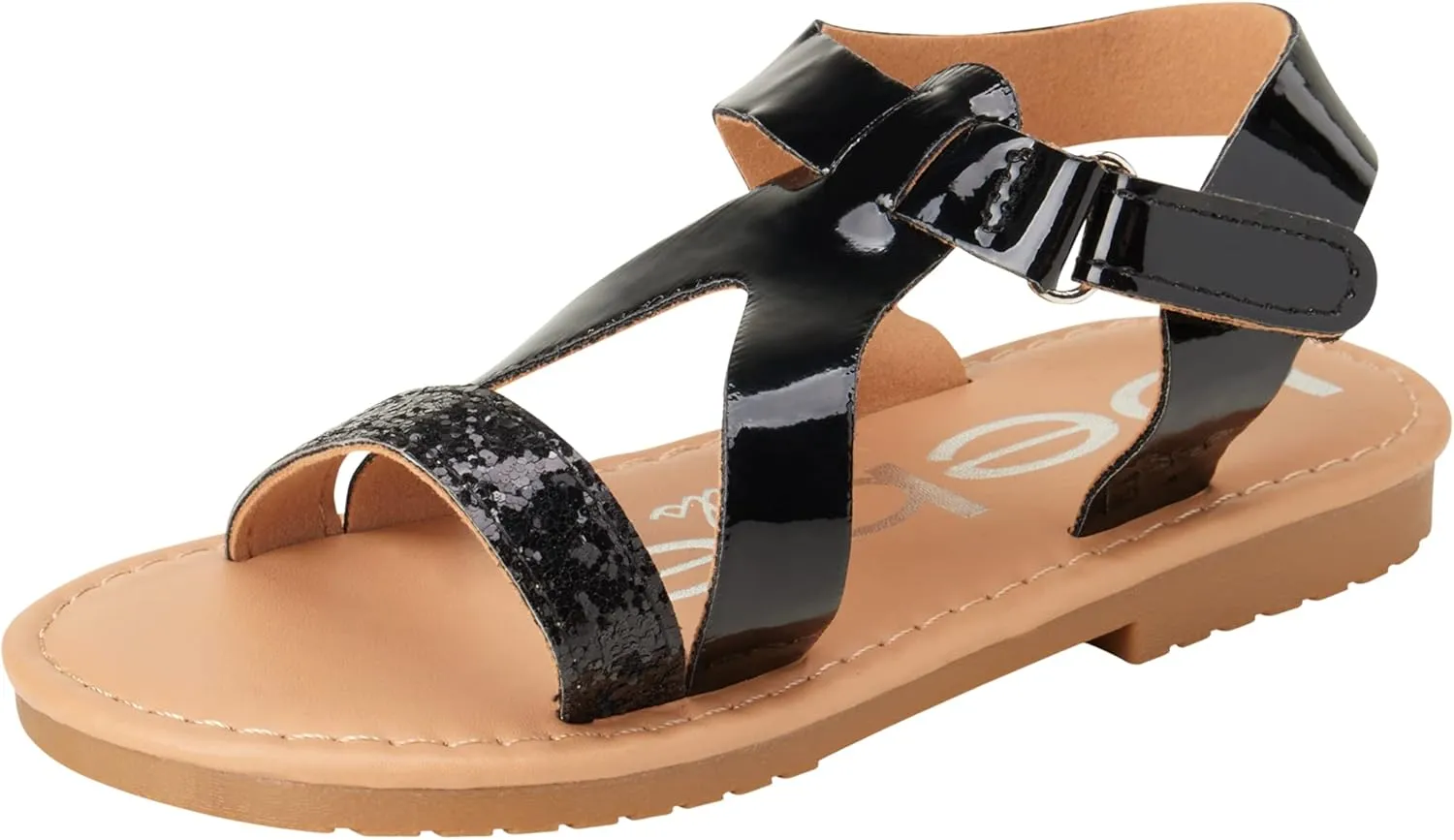 bebe Girls' Sandals - Glitter Multi Strap Open Toe Flat Dress Sandals, Easter Summer Shoes for Toddler Girls