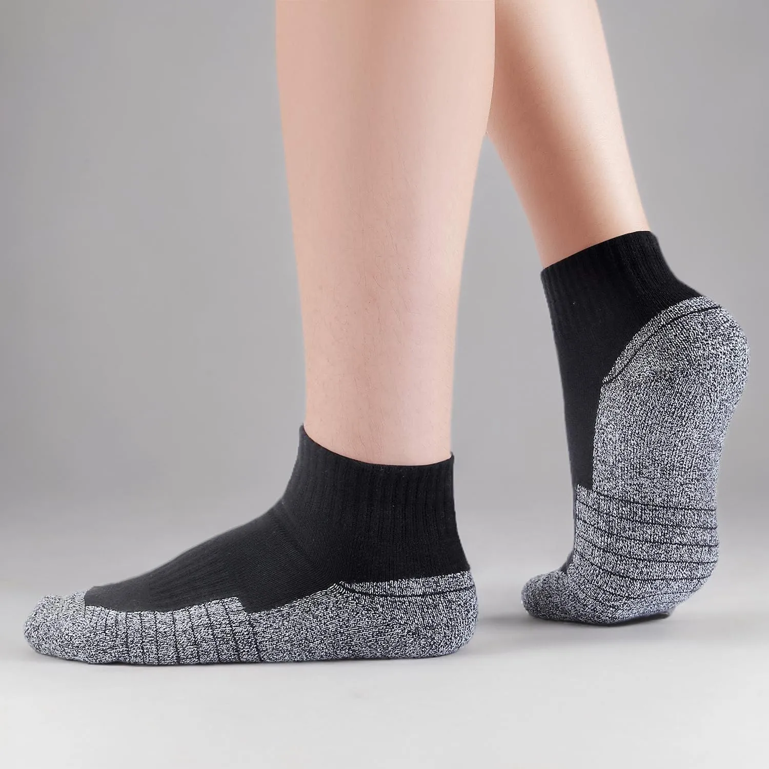 Begrily Cotton Socks for Men Low Cut, Max Cushion Thick Athletic Ankle Mens Sock for Hiking Running Sport Work 6 Pack