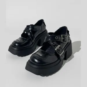 Black Buckled Platform Loafers
