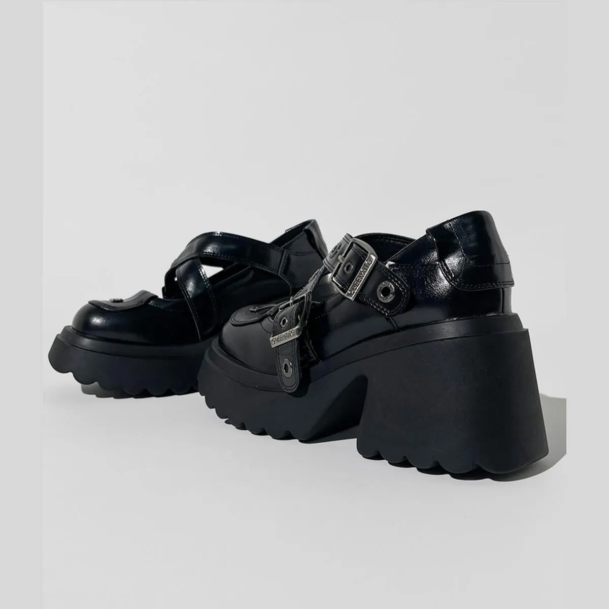 Black Buckled Platform Loafers