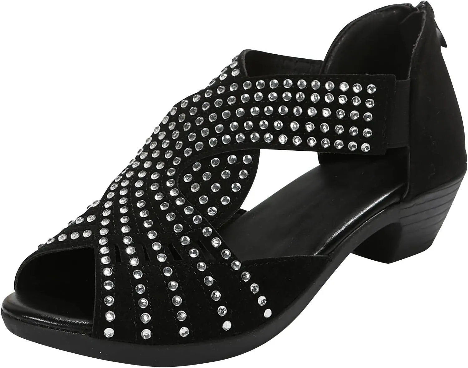Black Sandals Women Open Toe Plus Size Zipper Shoes Casual Boho Western Comfortable Trendy Summer Sandal