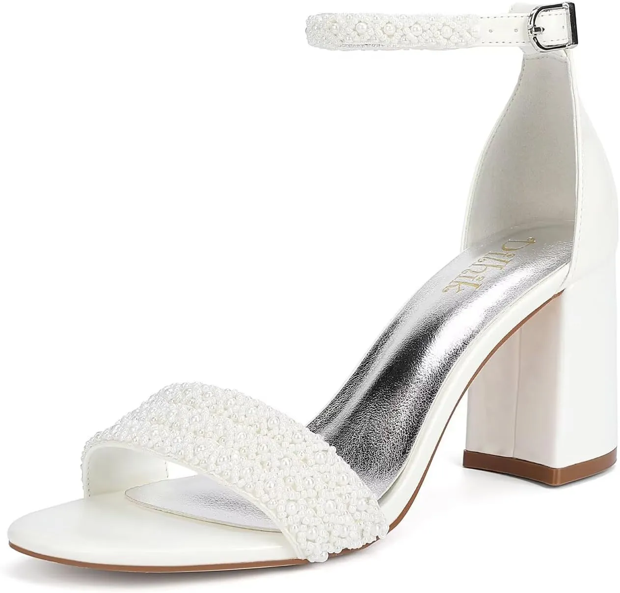 Block Heel Wedding Shoes for Bride Open Toe Bridal Shoes Heeled Sandals Wedding Heels