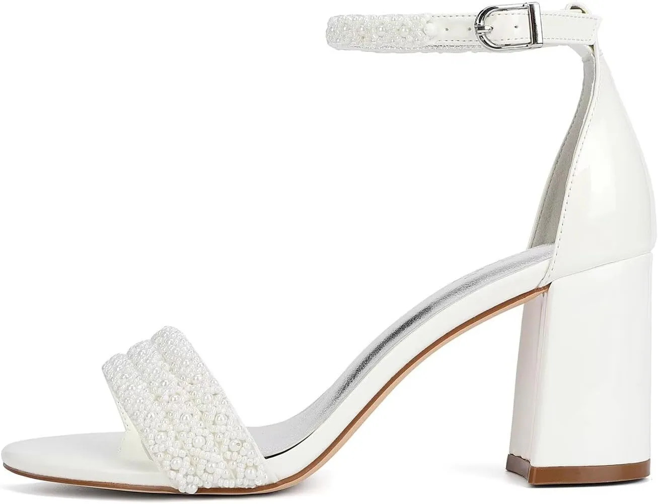 Block Heel Wedding Shoes for Bride Open Toe Bridal Shoes Heeled Sandals Wedding Heels