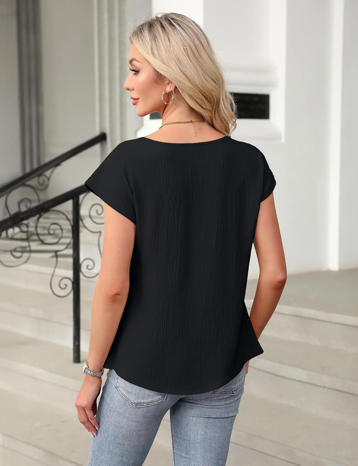 Blooming Jelly Womens Dressy Business Casual Tops Work Trendy Short Sleeve Shirts Summer Cute Pleated Blouses