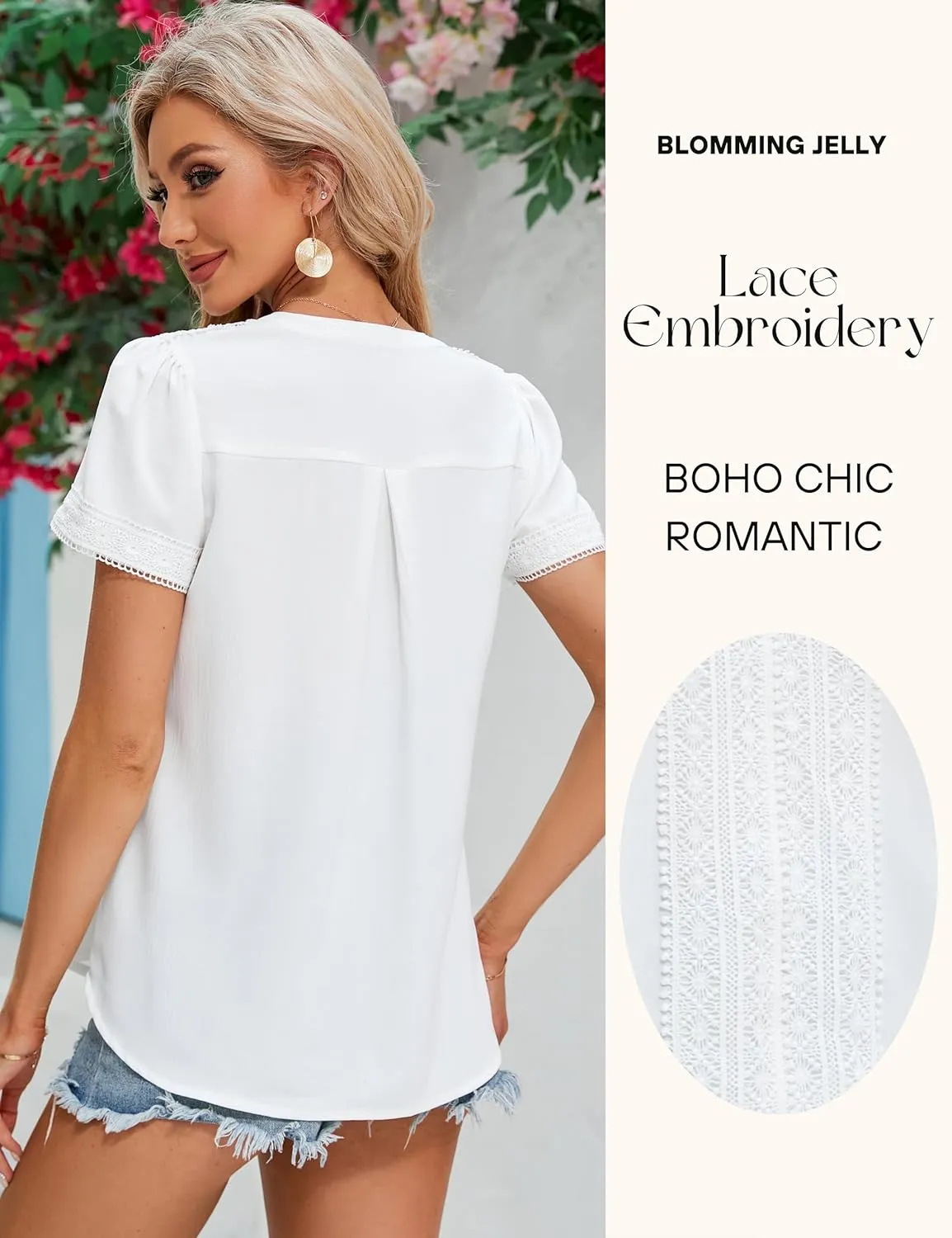 Blooming Jelly Womens Dressy Casual Blouses Short Sleeve V Neck Business Tops Summer Ladies Trendy Boho Office Work Shirts