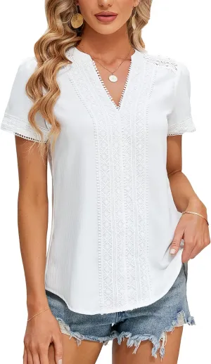 Blooming Jelly Womens Dressy Casual Blouses Short Sleeve V Neck Business Tops Summer Ladies Trendy Boho Office Work Shirts