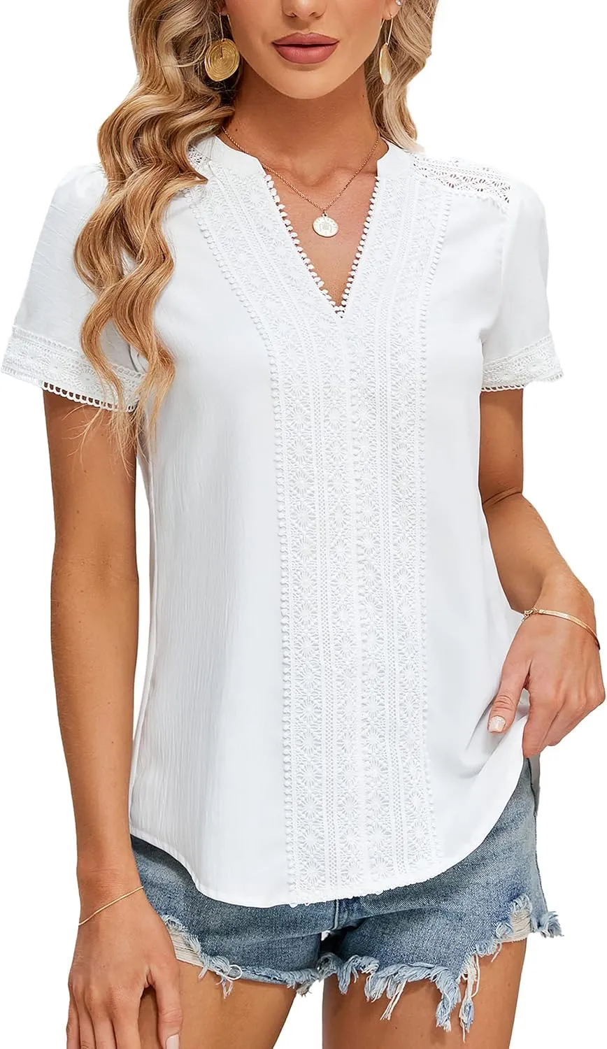 Blooming Jelly Womens Dressy Casual Blouses Short Sleeve V Neck Business Tops Summer Ladies Trendy Boho Office Work Shirts