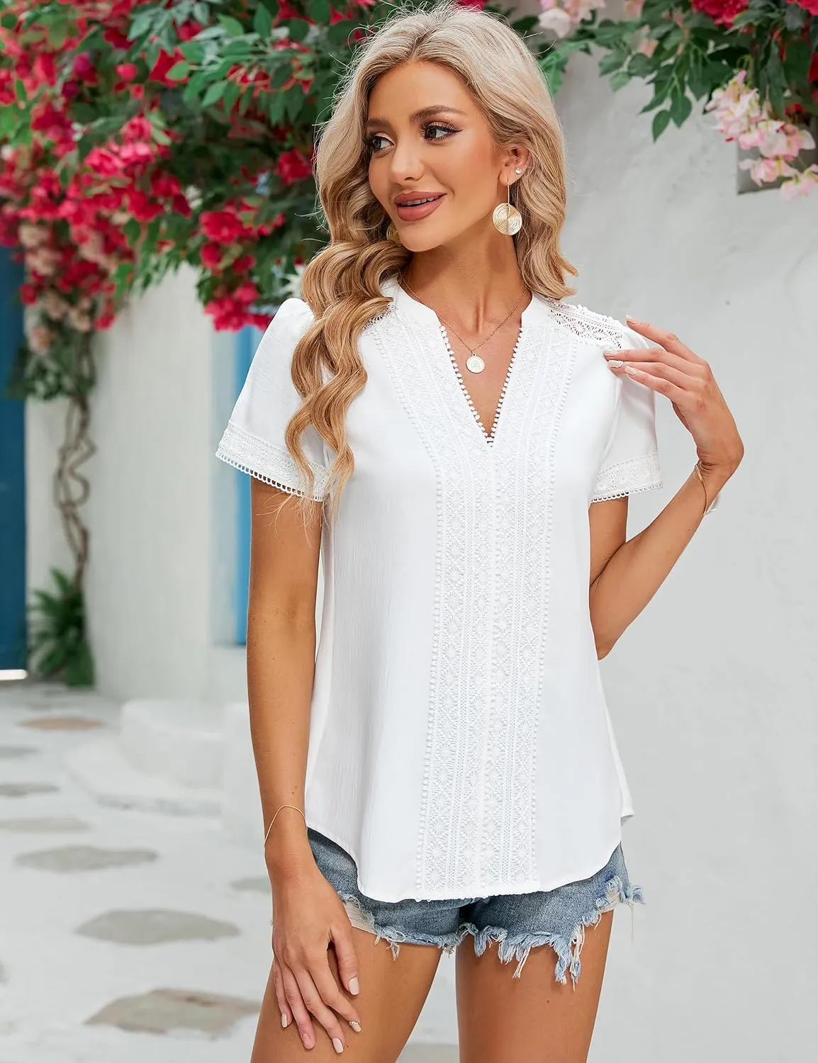 Blooming Jelly Womens Dressy Casual Blouses Short Sleeve V Neck Business Tops Summer Ladies Trendy Boho Office Work Shirts