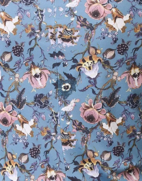 Blue Floral Print Turtleneck Top