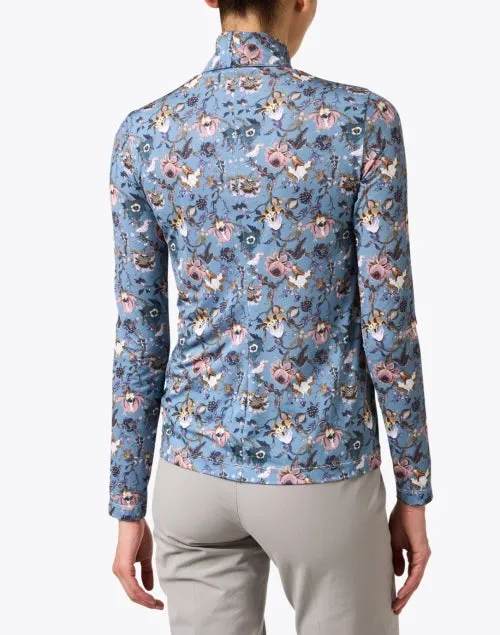 Blue Floral Print Turtleneck Top