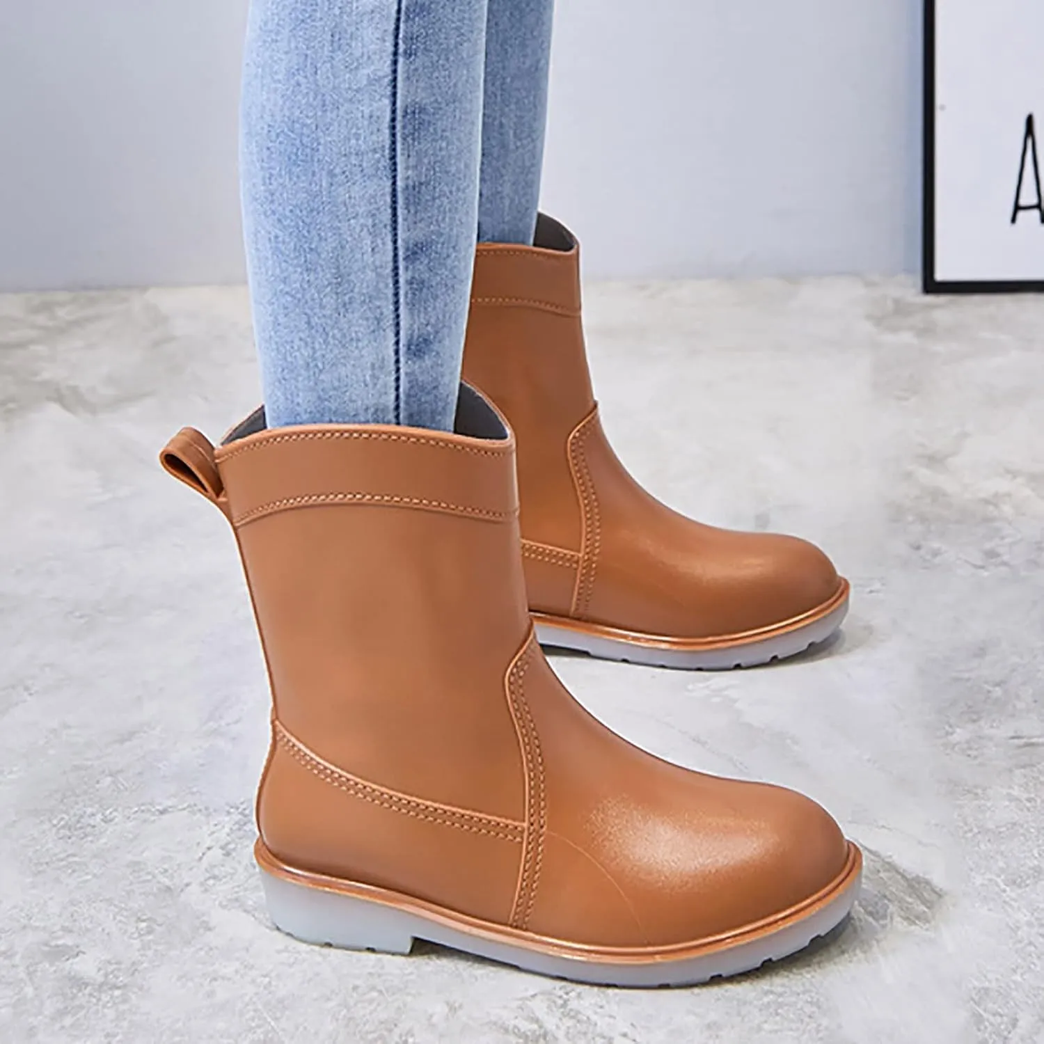BORAMAX Tall rain Boots for Women and Waterproof Garden Shoes, Anti-Slipping Rainboots for Ladies Stylish Light Car Wash Footwear for Lawn Care, Gardening