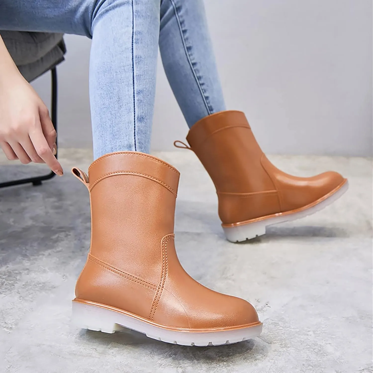 BORAMAX Tall rain Boots for Women and Waterproof Garden Shoes, Anti-Slipping Rainboots for Ladies Stylish Light Car Wash Footwear for Lawn Care, Gardening