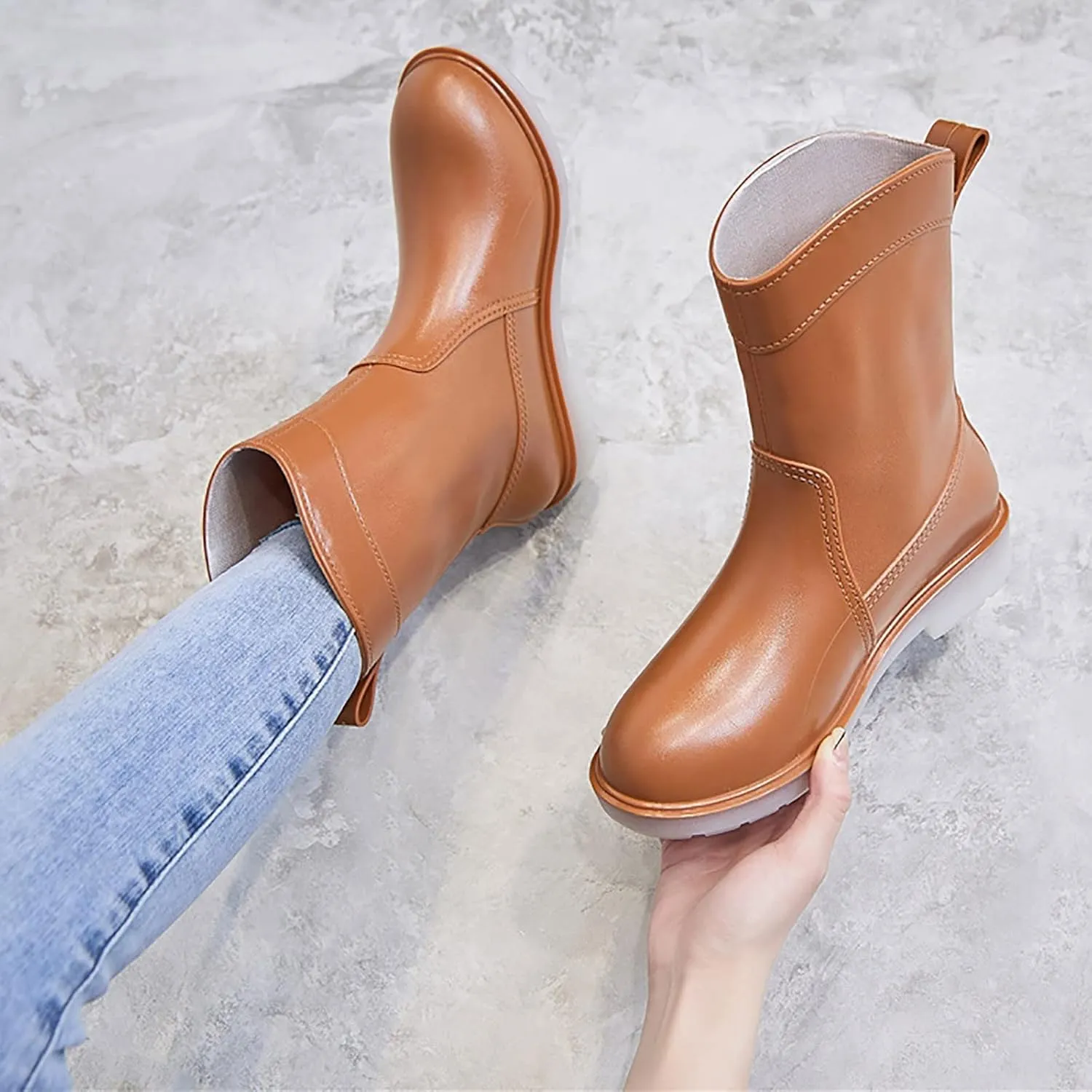 BORAMAX Tall rain Boots for Women and Waterproof Garden Shoes, Anti-Slipping Rainboots for Ladies Stylish Light Car Wash Footwear for Lawn Care, Gardening